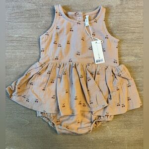 Quincy Mae Onesie with Ruffle Skirt in Mauve/Pink with Cherry Pattern